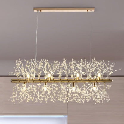 Linear Crystal Chandelier 36-Inch 12-Light Gold Chrome Finish for Dining Room Kitchen Island Contemporary Ceiling Fixture Modern Adjustable