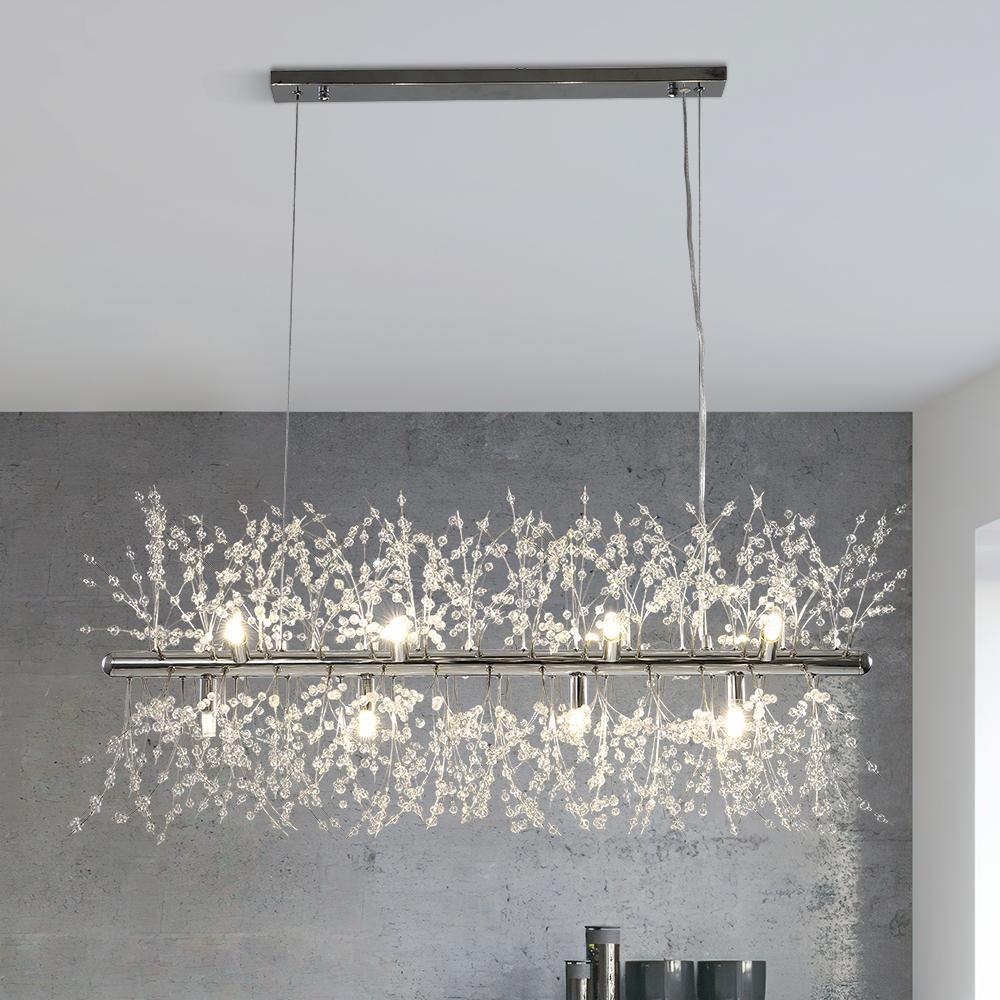 Linear Crystal Chandelier 36-Inch 12-Light Gold Chrome Finish for Dining Room Kitchen Island Contemporary Ceiling Fixture Modern Adjustable