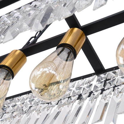 Linear Five-Light Hanging Fixture Black Metal Crystal Glass 35 inch for Kitchen Island Dining Room Table Adjustable Drop Ceiling Lamp Modern