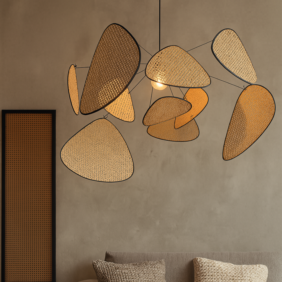 Handwoven Wicker Hanging Fixture with Soft Glow LED for Dining Areas and Bedrooms | Adjustable Height 59 inches