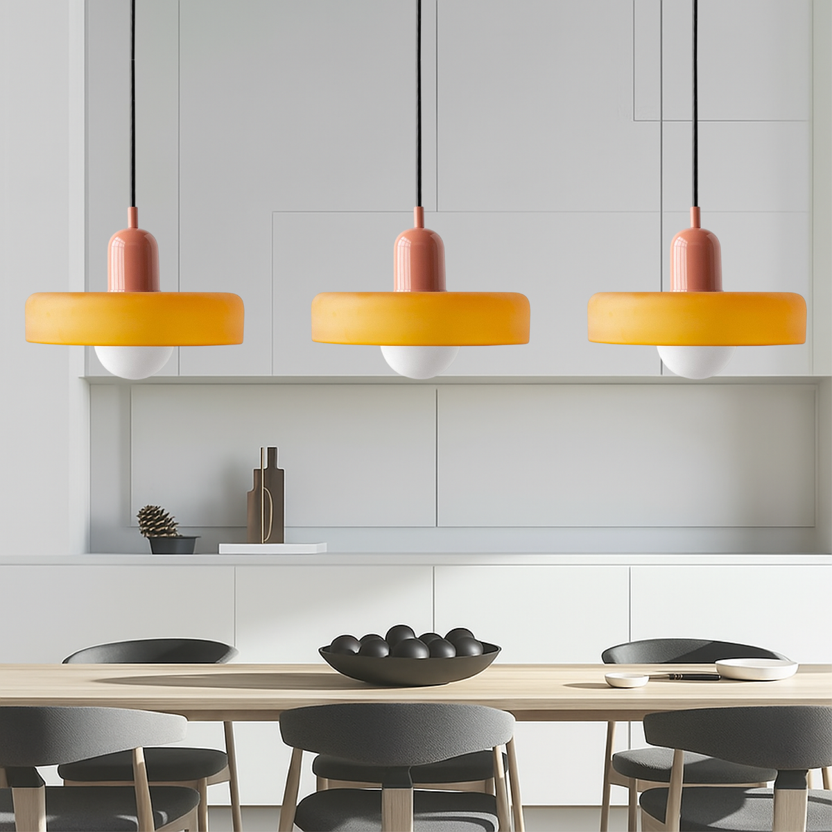 Triple Glass Hanging Light 39 in Wide Black Finish Adjustable Cable Kitchen Island Dining Table Ceiling Fixture Warm 3000K G9 Socket for Ope