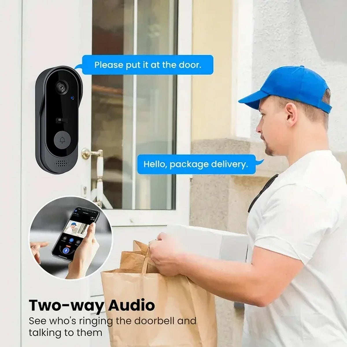 Video Doorbell Camera Wireless with Two-Way Audio, 170° Wide Angle HD Motion Detection for Front Door Entry Security