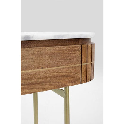 Entryway Table with Marble Top 39 in Natural Mango Wood Gold Metal Base 2 Drawers for Foyer Living Room Bedroom Storage Hallway Furniture