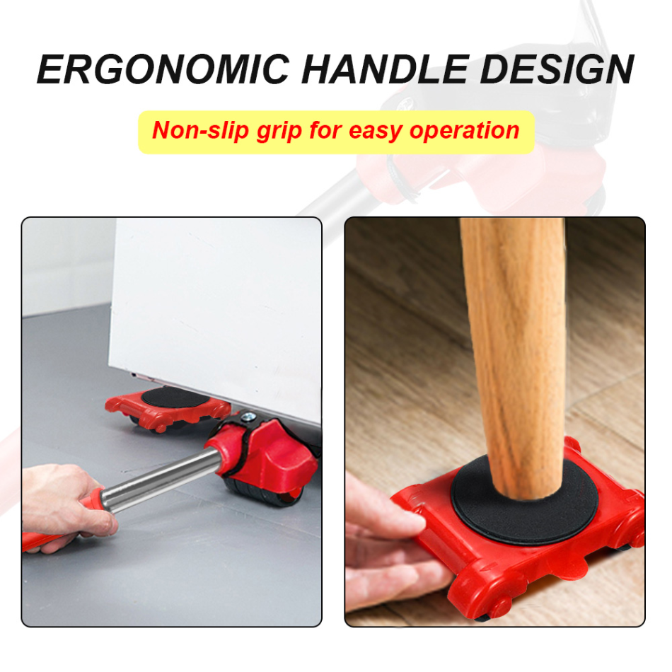 Heavy-Duty Furniture Moving Kit with Lifter Bar & Rolling Pads for Sofas Cabinets Appliances Hardwood Tile Carpet Floors Home Office