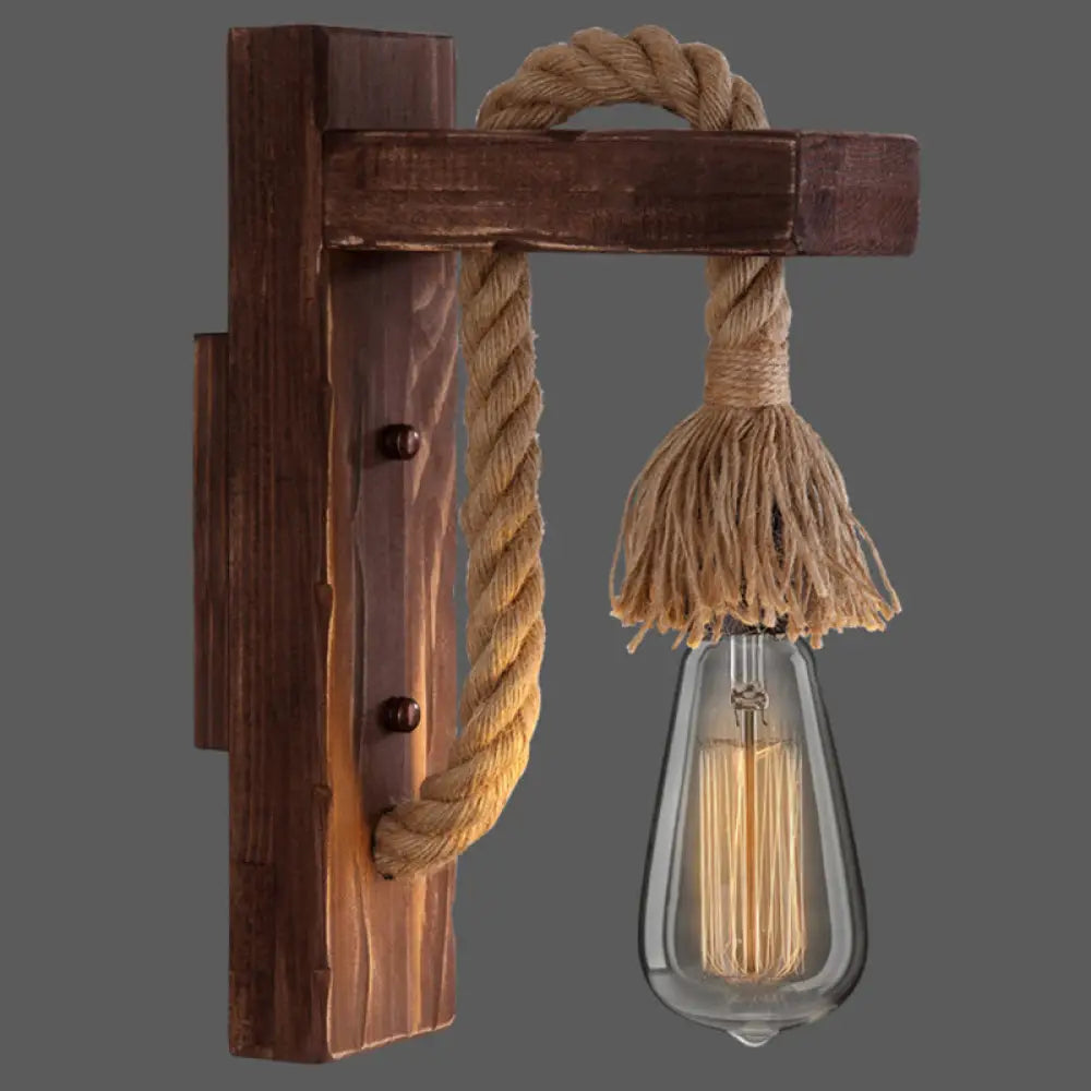 Rustic Wood Wall Sconce with Metal Cage and Rope Accent for Bedroom, Hallway, Living Room – E26 Socket Indoor Lighting Fixture