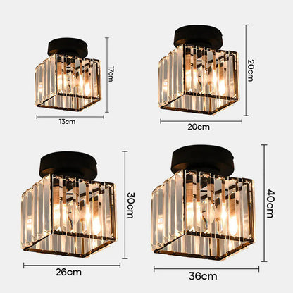 Decorative Flush Mount Light Fixture with Glass Cube and Metal Accents E27 Socket for Entryway Bedroom Small Room Ambient Overhead Lighting