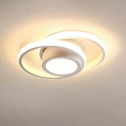 Dual-Loop LED Flush Mount Light Fixture Black Warm Glow for Entryways Contemporary Rooms Apartment Ceilings Low-Profile