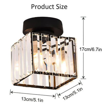 Cube Crystal Flush Mount Ceiling Light with Brass Frame 10 Inch for Bedroom Hallway Entryway Living Room Office Modern Home Lighting Fixture