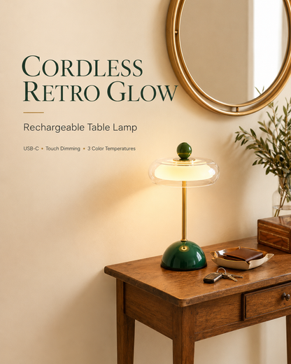 Rechargeable Mid-Century Modern Mushroom Desk Light with Touch Dimming & 3 Light Modes for Bedroom, Living Room & Office