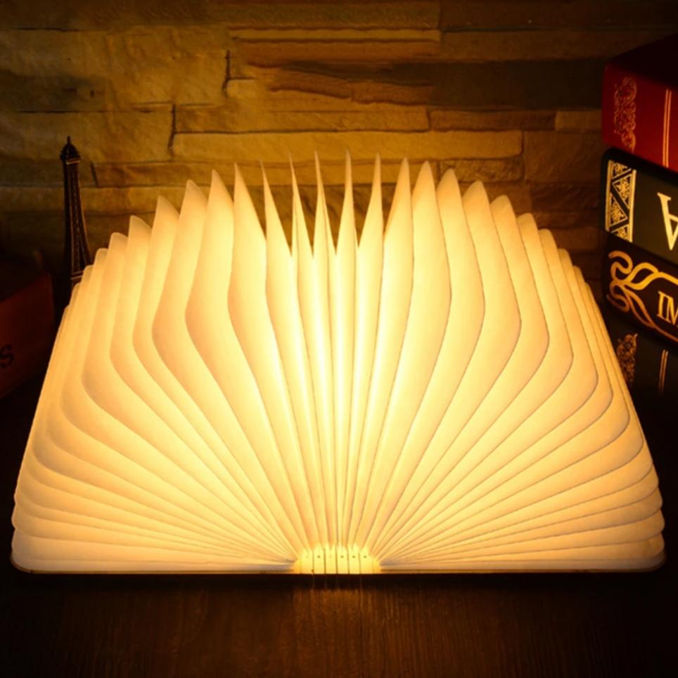 Ortekor Elegant Foldable Book Lamp Night Light with Wooden Cover & Adjustable Angles