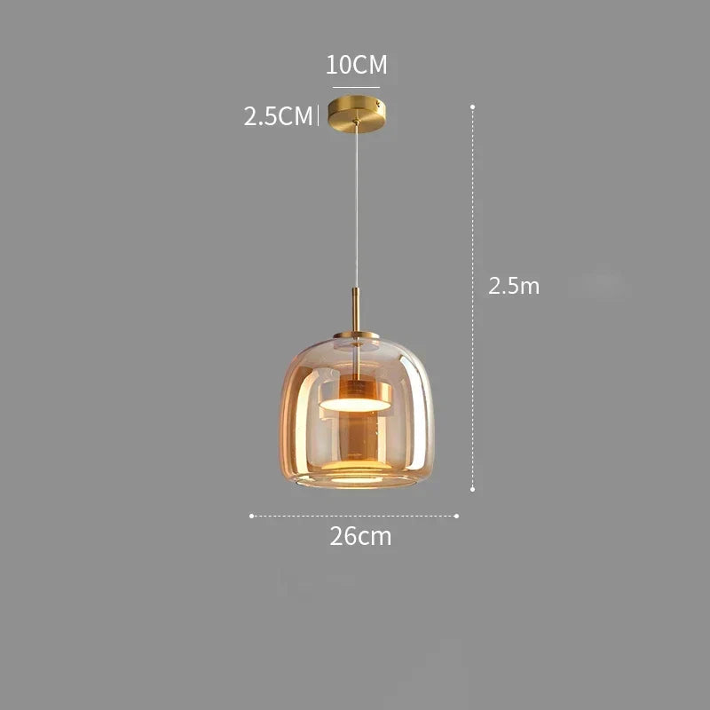 Glass Drop Ceiling Fixture 40 in Adjustable Height Cognac Smoke Gray Over Island Dining Table Modern Nordic Minimalist Hanging Lamp Bedroom