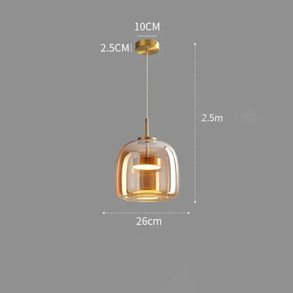 Glass Drop Ceiling Fixture 40 in Adjustable Height Cognac Smoke Gray Over Island Dining Table Modern Nordic Minimalist Hanging Lamp Bedroom