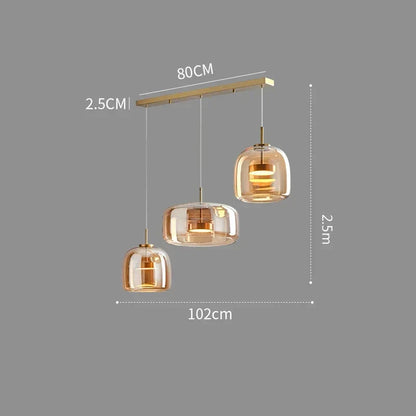 Glass Drop Ceiling Fixture 40 in Adjustable Height Cognac Smoke Gray Over Island Dining Table Modern Nordic Minimalist Hanging Lamp Bedroom