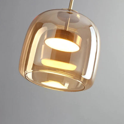 Glass Drop Ceiling Fixture 40 in Adjustable Height Cognac Smoke Gray Over Island Dining Table Modern Nordic Minimalist Hanging Lamp Bedroom