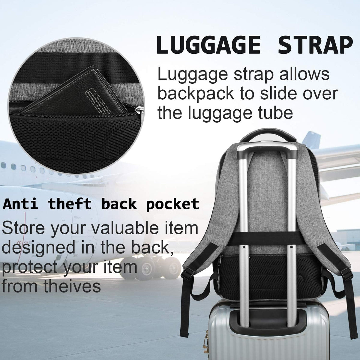 Tech Backpack for Laptops Up to 15.6 Inches with Integrated USB Power Port & Hidden Security Pocket | Polyester Daypack for College Students