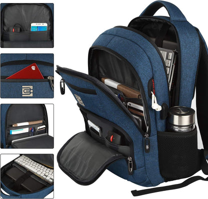 Tech Backpack for Laptops Up to 15.6 Inches with Integrated USB Power Port & Hidden Security Pocket | Polyester Daypack for College Students