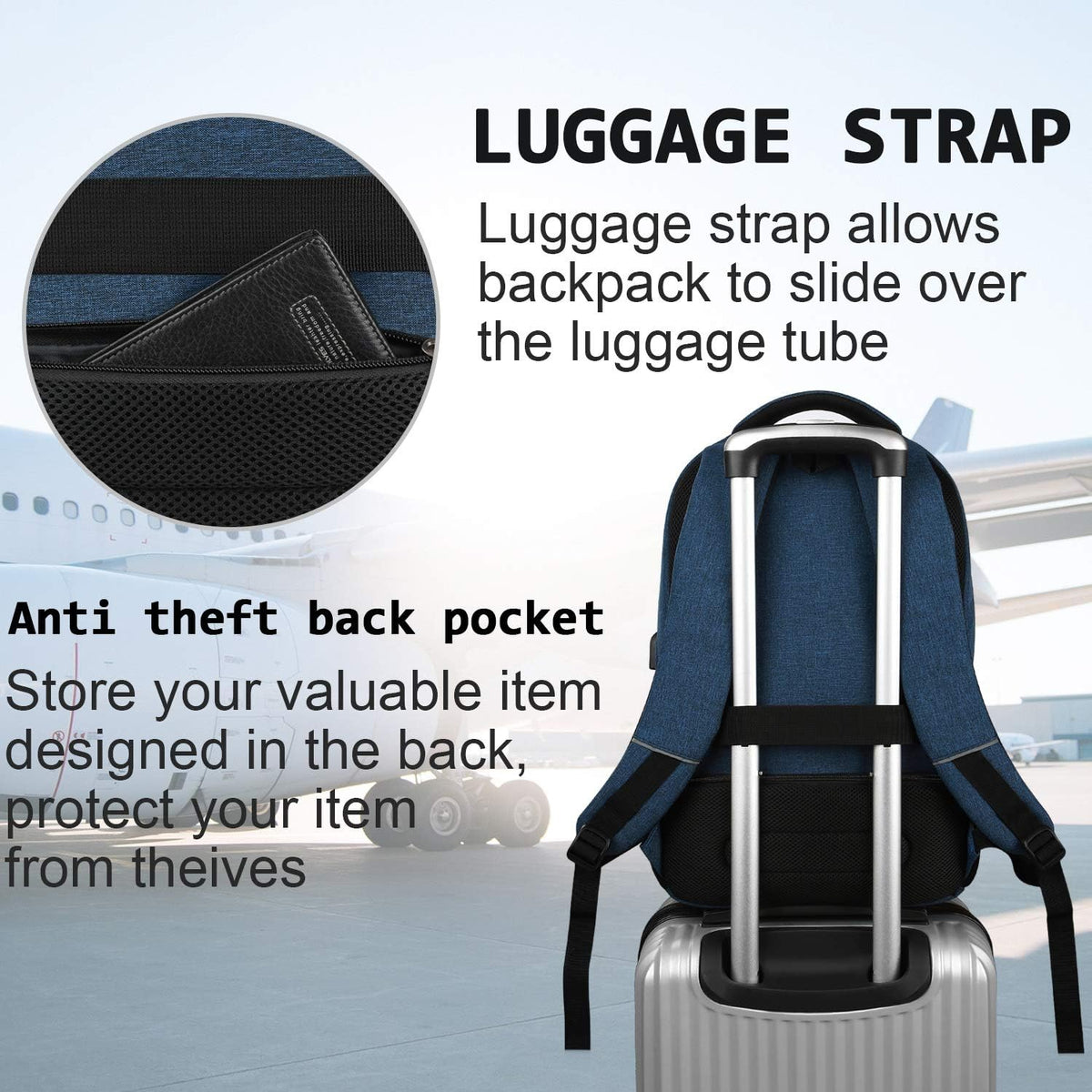 Tech Backpack for Laptops Up to 15.6 Inches with Integrated USB Power Port & Hidden Security Pocket | Polyester Daypack for College Students