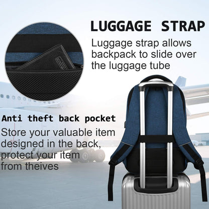 Tech Backpack for Laptops Up to 15.6 Inches with Integrated USB Power Port & Hidden Security Pocket | Polyester Daypack for College Students