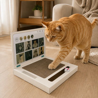 Ortekor Laptop Cat Scratcher for Indoor Cats – 3-in-1 Cardboard Scratch Pad with Mouse & Bell Ball for Home Office Play, Keeps Curious Cats Busy While You Work