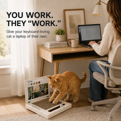Ortekor Laptop Cat Scratcher for Indoor Cats – 3-in-1 Cardboard Scratch Pad with Mouse & Bell Ball for Home Office Play, Keeps Curious Cats Busy While You Work