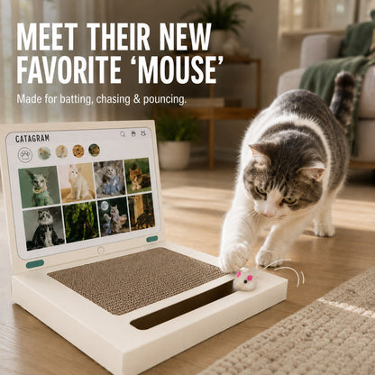 Ortekor Laptop Cat Scratcher for Indoor Cats – 3-in-1 Cardboard Scratch Pad with Mouse & Bell Ball for Home Office Play, Keeps Curious Cats Busy While You Work