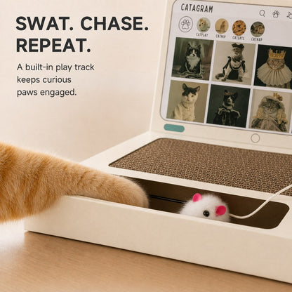 Ortekor Laptop Cat Scratcher for Indoor Cats – 3-in-1 Cardboard Scratch Pad with Mouse & Bell Ball for Home Office Play, Keeps Curious Cats Busy While You Work