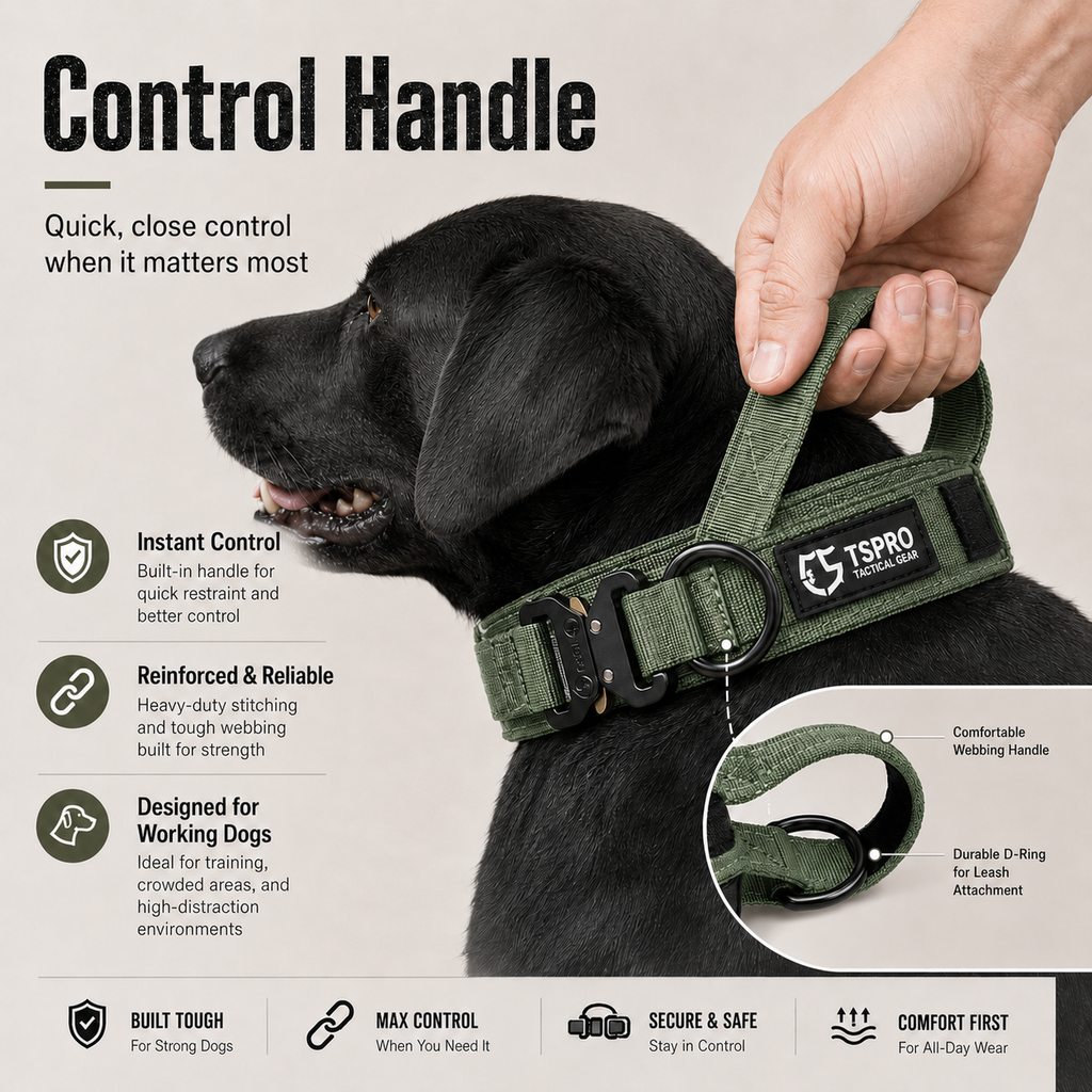 Ortekor Large Dog Tactical Collar with Control Handle - Secure Grip for Walks, Training & Strong Pullers