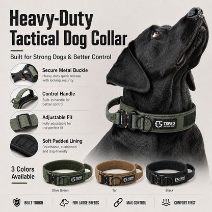 Ortekor Large Dog Tactical Collar with Control Handle - Secure Grip for Walks, Training & Strong Pullers