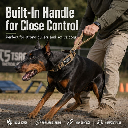 Ortekor Large Dog Tactical Collar with Control Handle - Secure Grip for Walks, Training & Strong Pullers