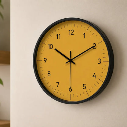 Round Wall Clock 10-14 Inch Silent Sweep Yellow Minimalist Analogue for Bedroom Living Room Office Home Decor