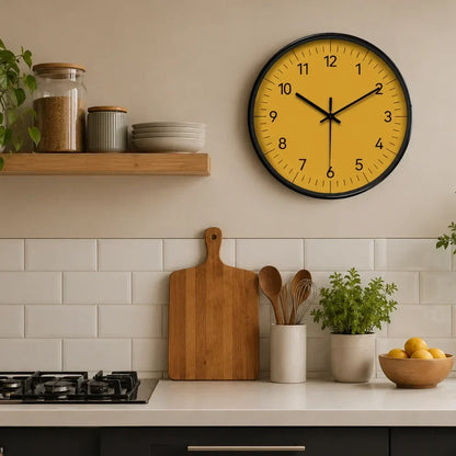 Round Wall Clock 10-14 Inch Silent Sweep Yellow Minimalist Analogue for Bedroom Living Room Office Home Decor