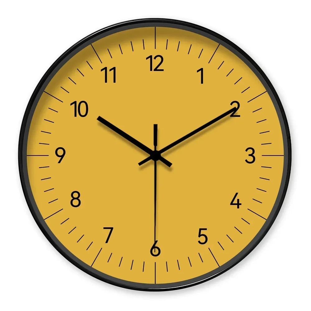 Round Wall Clock 10-14 Inch Silent Sweep Yellow Minimalist Analogue for Bedroom Living Room Office Home Decor