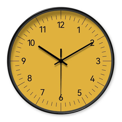 Round Wall Clock 10-14 Inch Silent Sweep Yellow Minimalist Analogue for Bedroom Living Room Office Home Decor