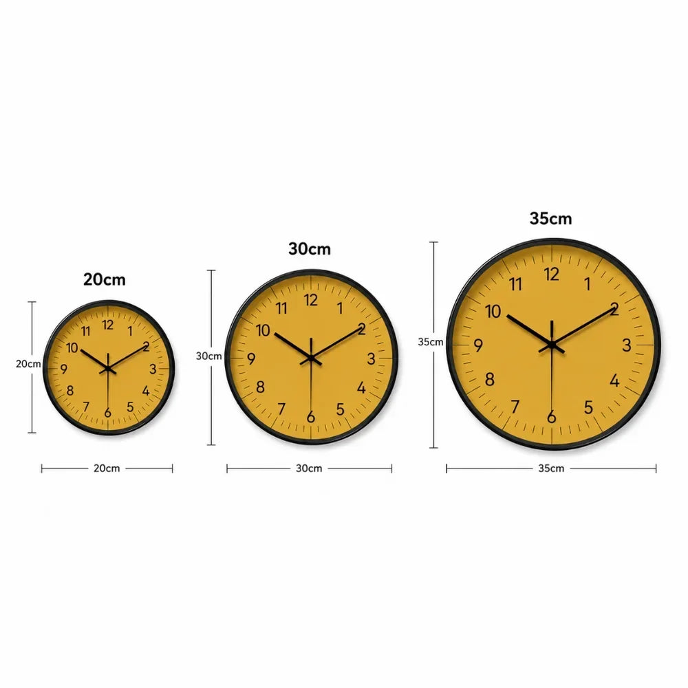 Round Wall Clock 10-14 Inch Silent Sweep Yellow Minimalist Analogue for Bedroom Living Room Office Home Decor