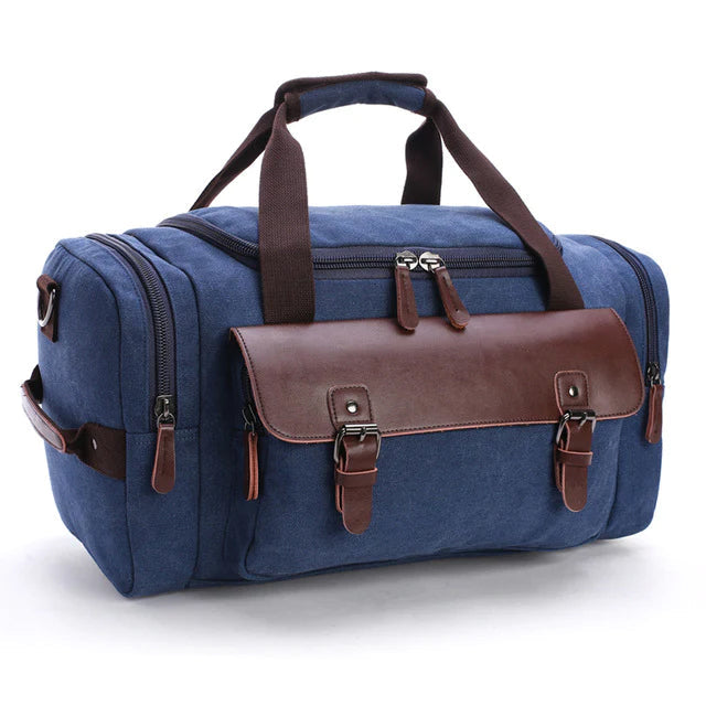 Canvas & Leather Travel Duffel Bag with Water-Resistant Coating – Large Weekender for Trips & Work