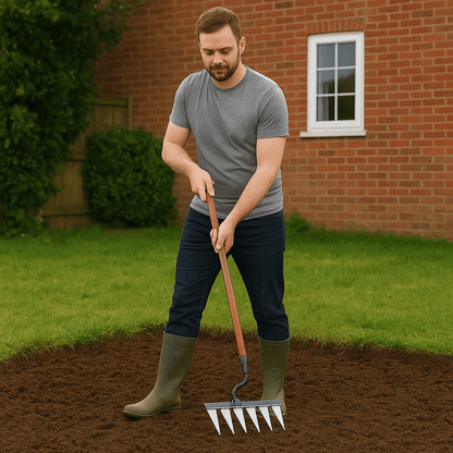 Stainless Steel Weed Removal Rake for Lawns & Gardens – Deep-Root Extractor Tool with V-Shaped Tines for Soil Prep & Weeding