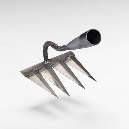 Stainless Steel Weed Removal Rake for Lawns & Gardens – Deep-Root Extractor Tool with V-Shaped Tines for Soil Prep & Weeding