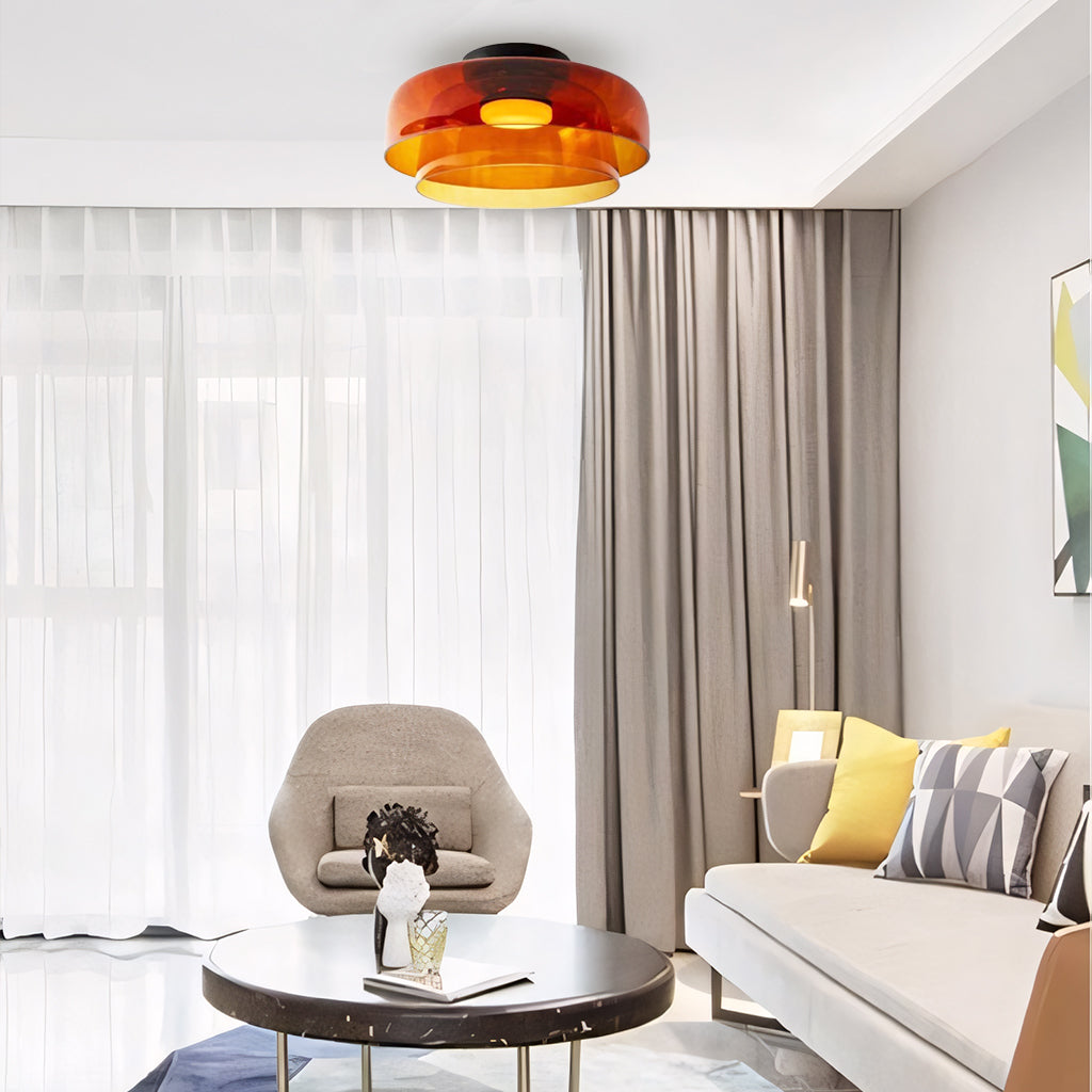 Tiered Glass Overhead Fixture 16.5 in Diameter Contemporary Room Illumination Gray Amber Green Finishes LED Flush Mount for Bedroom Dining K