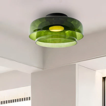 Tiered Glass Overhead Fixture 16.5 in Diameter Contemporary Room Illumination Gray Amber Green Finishes LED Flush Mount for Bedroom Dining K