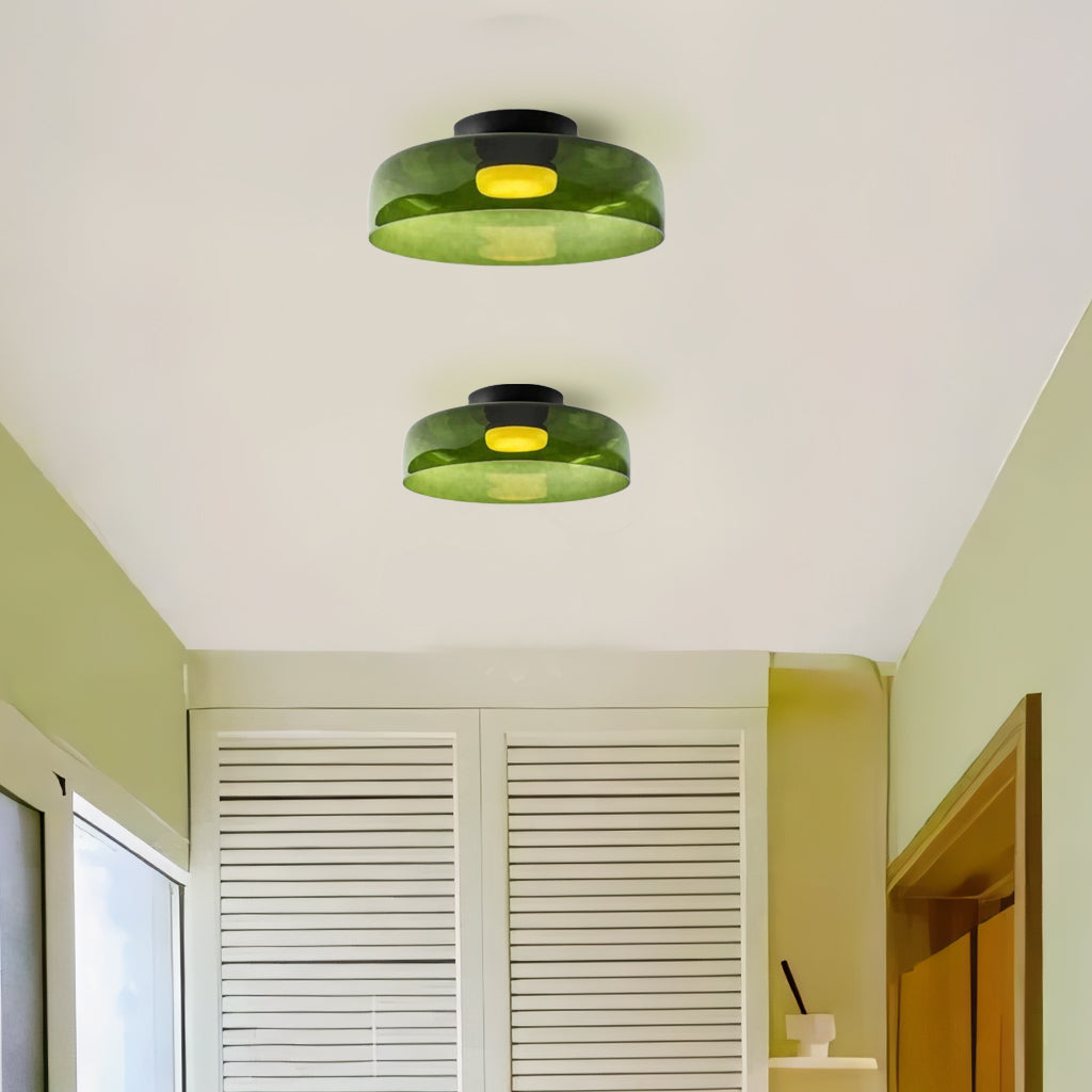 Tiered Glass Overhead Fixture 16.5 in Diameter Contemporary Room Illumination Gray Amber Green Finishes LED Flush Mount for Bedroom Dining K