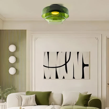 Tiered Glass Overhead Fixture 16.5 in Diameter Contemporary Room Illumination Gray Amber Green Finishes LED Flush Mount for Bedroom Dining K