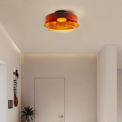 Tiered Glass Overhead Fixture 16.5 in Diameter Contemporary Room Illumination Gray Amber Green Finishes LED Flush Mount for Bedroom Dining K