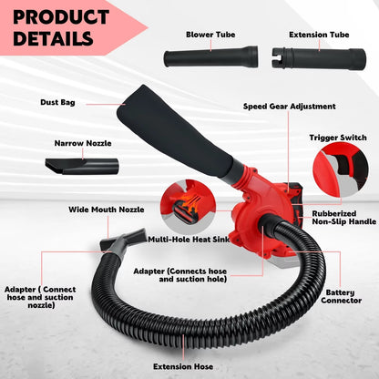 Cordless Brushless Leaf Blower & Vacuum with 18V Battery Compatibility – 6-Speed Handheld Yard Tool for Outdoor Cleaning, Indoor Dusting &