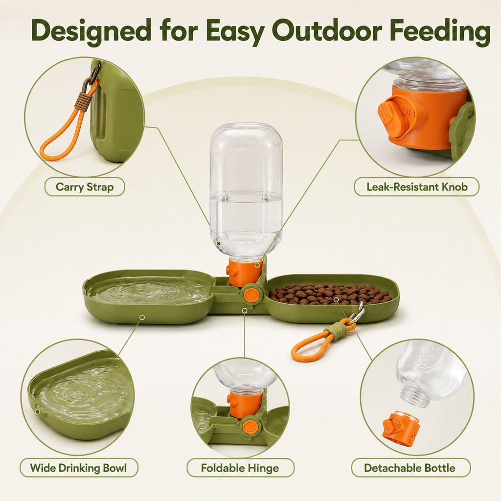 Ortekor Portable Folding Pet Water & Food Cup for Walks & Hiking - 15.6 oz Leak-Resistant Dog & Cat Travel Bottle Bowl