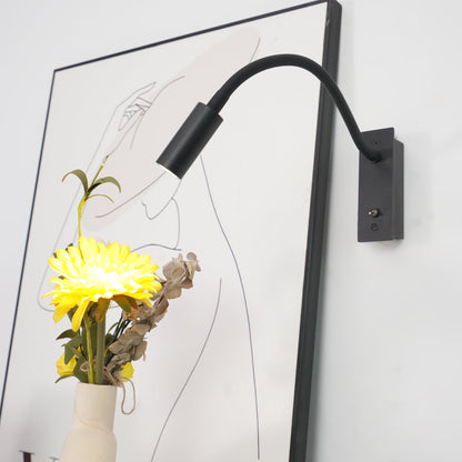 Flexible Gooseneck LED Reading Sconce 14 in Aluminum Indoor Wall Light for Bedroom Hallway Study Modern Task Lighting Push Button Switch