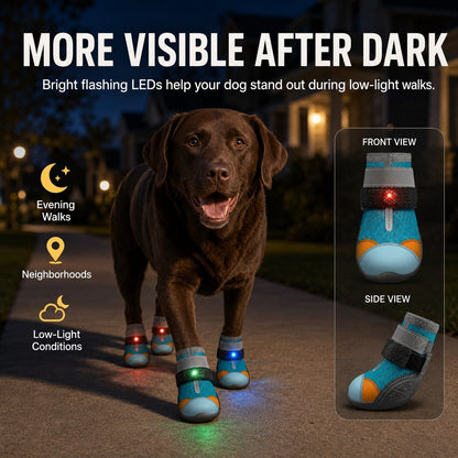 Ortekor Motion-Activated LED Dog Boots for Night Walks – Flashing Paw Shoes for Better Visibility & Traction