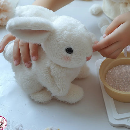 Animated Bunny Stuffed Animal Plush Toy with Hopping Motion for Kids Room Decor Nursery Gift Soft Synthetic Fiber Companion Beige Pink White
