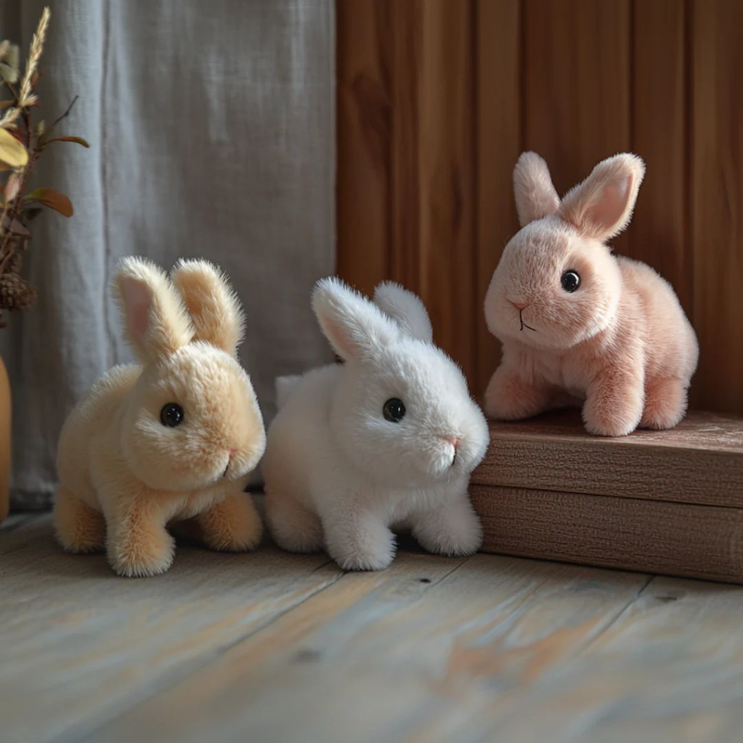 Animated Bunny Stuffed Animal Plush Toy with Hopping Motion for Kids Room Decor Nursery Gift Soft Synthetic Fiber Companion Beige Pink White