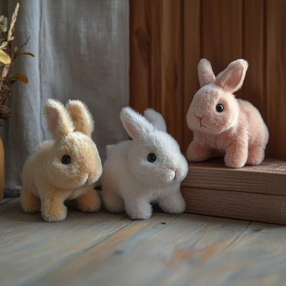Animated Bunny Stuffed Animal Plush Toy with Hopping Motion for Kids Room Decor Nursery Gift Soft Synthetic Fiber Companion Beige Pink White