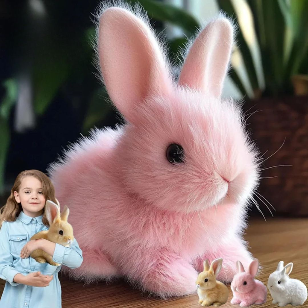 Animated Bunny Stuffed Animal Plush Toy with Hopping Motion for Kids Room Decor Nursery Gift Soft Synthetic Fiber Companion Beige Pink White